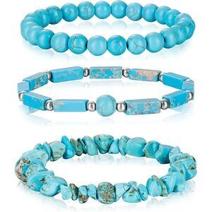 3Pcs Turquoise Bracelet For Women Boho Turquoise Bead Bracelet Natural Stone